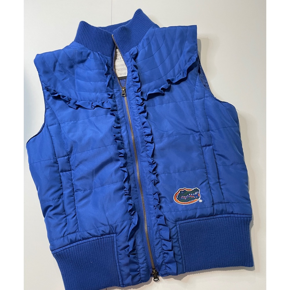 Colosseum Athletics Florida Gators Ruffle Puffer Vest Blue Womens Large NCAA